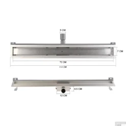 RVS Douchegoot Muurflens Met Uitneembaar Sifon 70x7cm 6,7cm Diep GLAS ROOSTER -Baden Luxe Verkoop muur glas rooster 70cm 7 tech