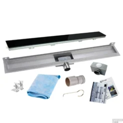 RVS Douchegoot Muurflens Met Uitneembaar Sifon 70x7cm 6,7cm Diep GLAS ROOSTER -Baden Luxe Verkoop muur glas rooster 70cm shop