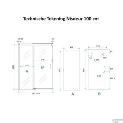 BWS Douchecabine Softclose 2.0 100x140 Cm Met Nisdeur En Zijwand 8mm Aluminium NANO Coating -Baden Luxe Verkoop nisdeur 100 tech