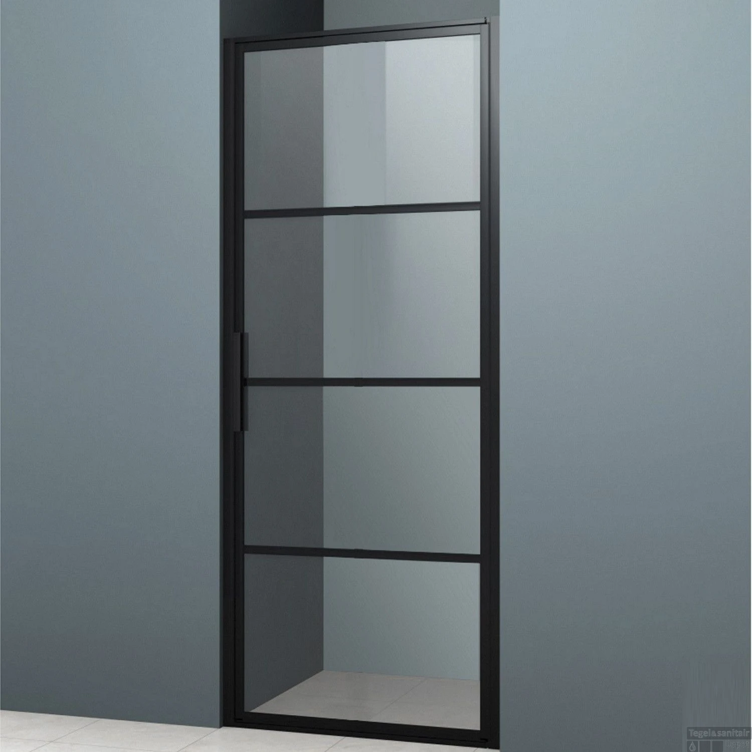 Nisdeur Lacus Tremiti 70x200 Cm 6mm Helder Glas Mat Zwart Aluminium Profiel