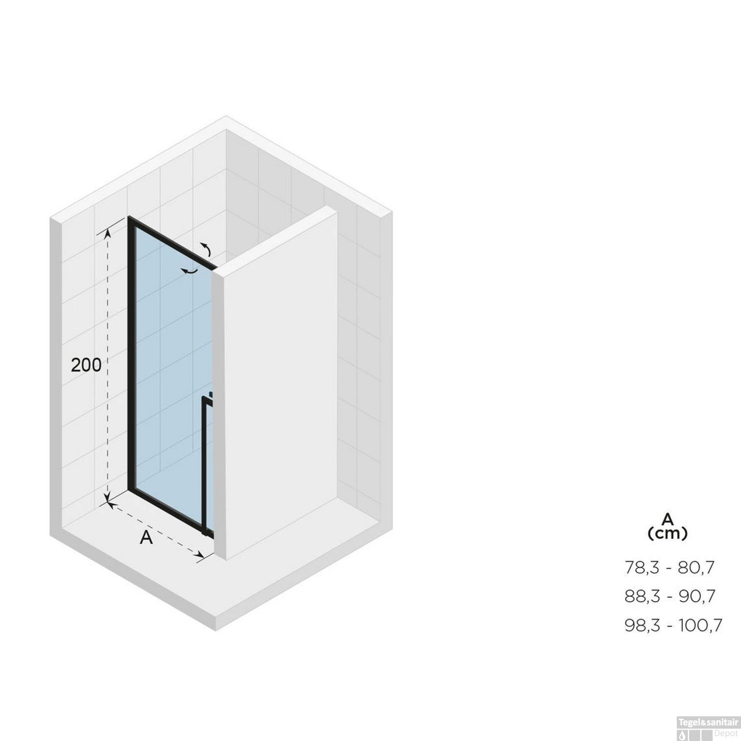 Nisdeur Riho Lucid GD101 Omkeerbaar Verstelbaar Aluminium 200x90 Cm Mat Zwart - Afbeelding 2