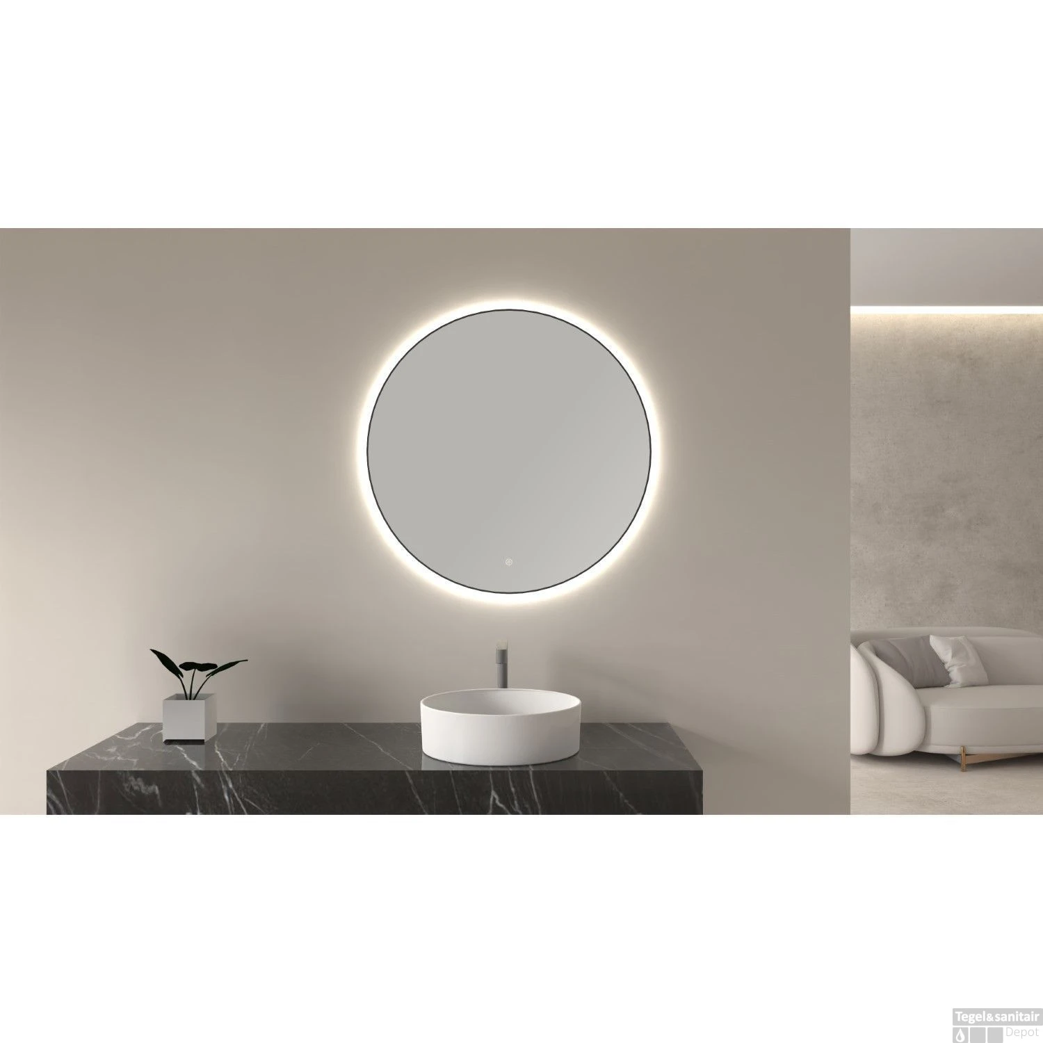 Ronde Spiegel Wiesbaden Novi Met LED, Dimbaar 80 Cm Mat Zwart 4 Ronde Spiegel Wiesbaden Novi Met LED, Dimbaar 80 Cm Mat Zwart - Afbeelding 4