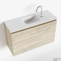 MONDIAZ OLAN 80cm Toiletmeubel Light Brown Grey. LEX Wastafel Talc Midden 1 Kraangat