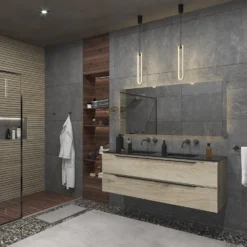 Badkamermeubelset Gliss Design Hera Mat Zwart 200cm 4 Laden Licht Grijs Eiken (Keuze Wastafel) -Baden Luxe Verkoop onderkast licht grijs eiken 160 cm zijkant 1 3