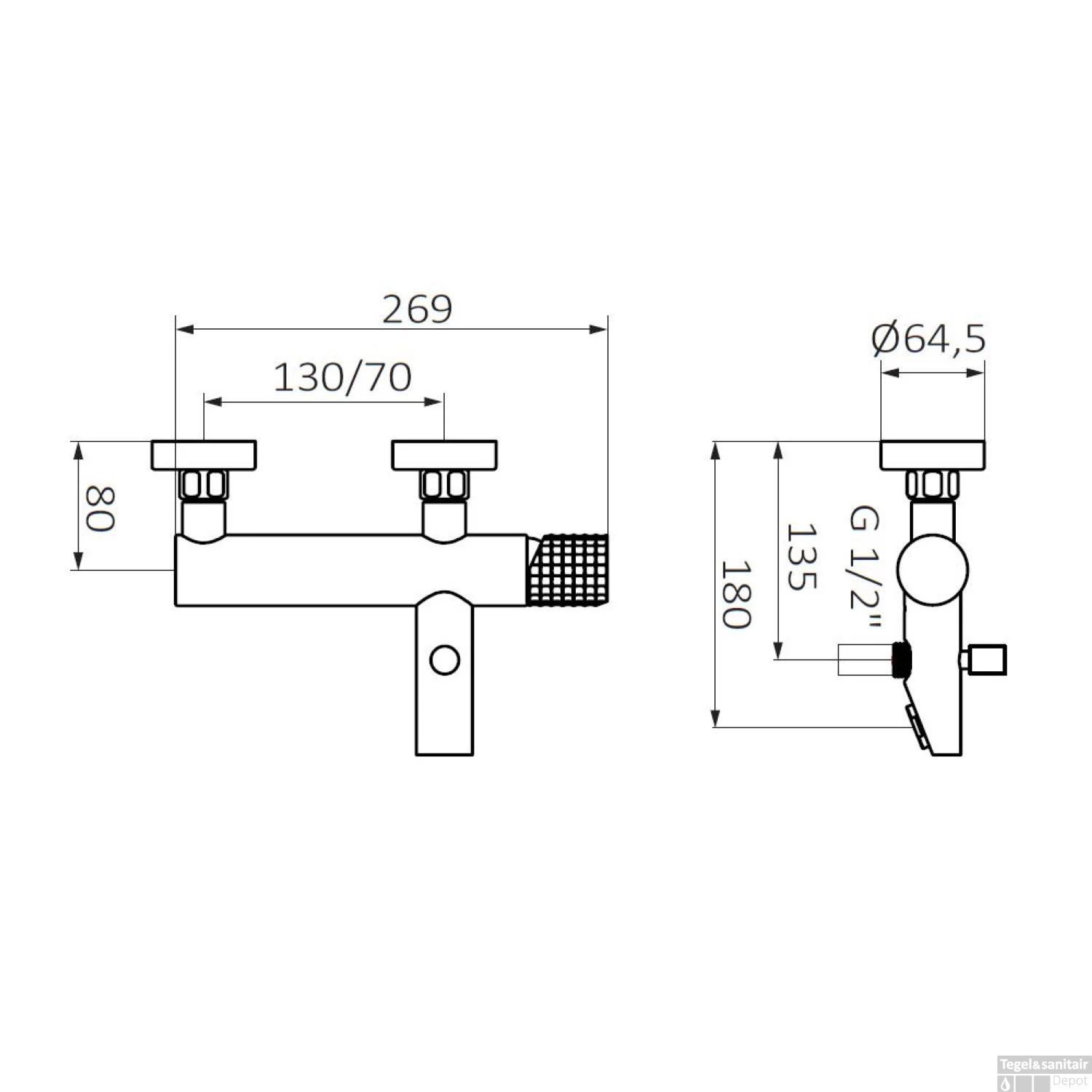 Opbouw Badkraan GRB Aura Mengkraan Knop Aan Rechterzijde Zwart En Chroom - Afbeelding 2