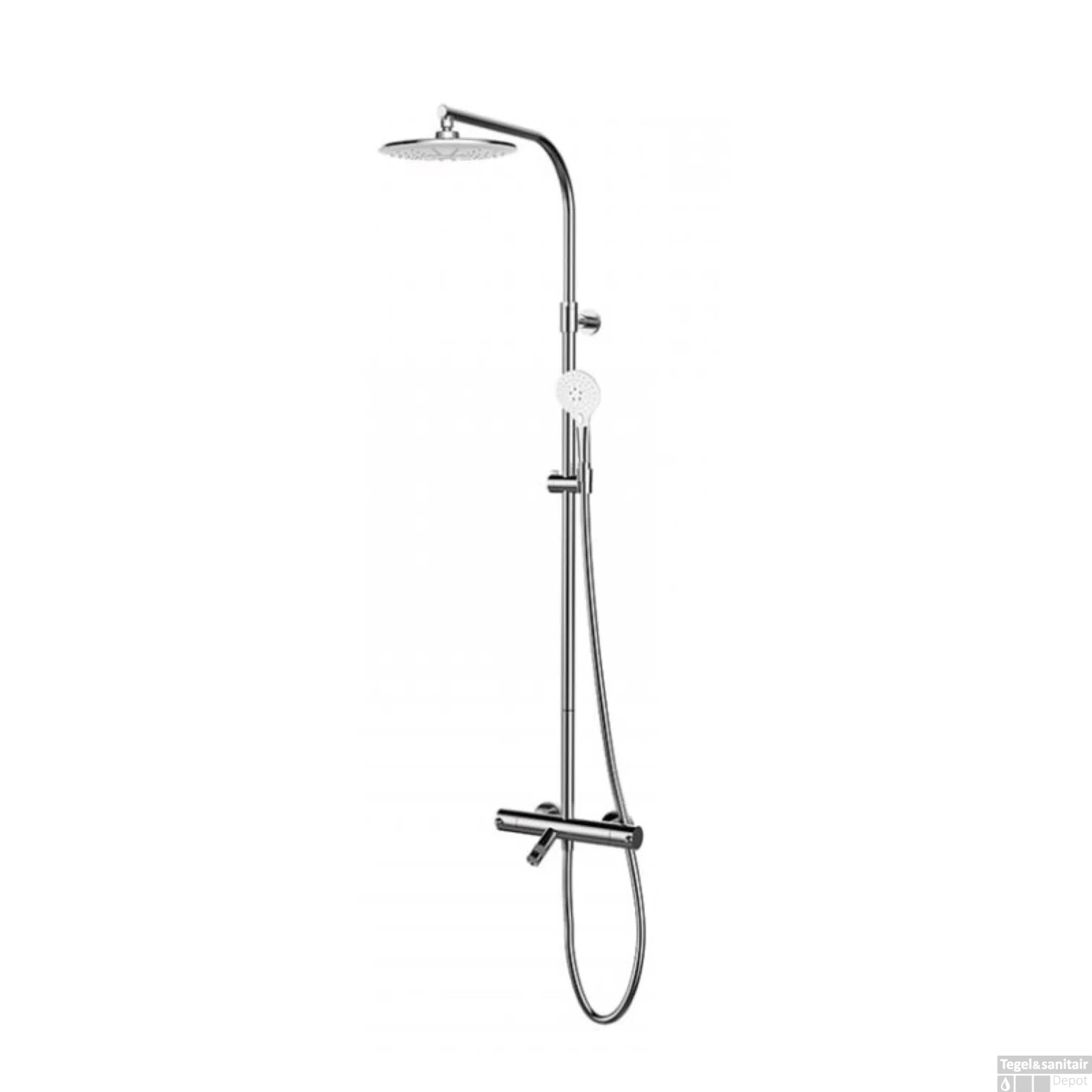 Opbouw Regendouche Met Badkraan GRB Time Thermostatisch Met Hoofddouche 25 Cm En Handdouche Set Messing Chroom