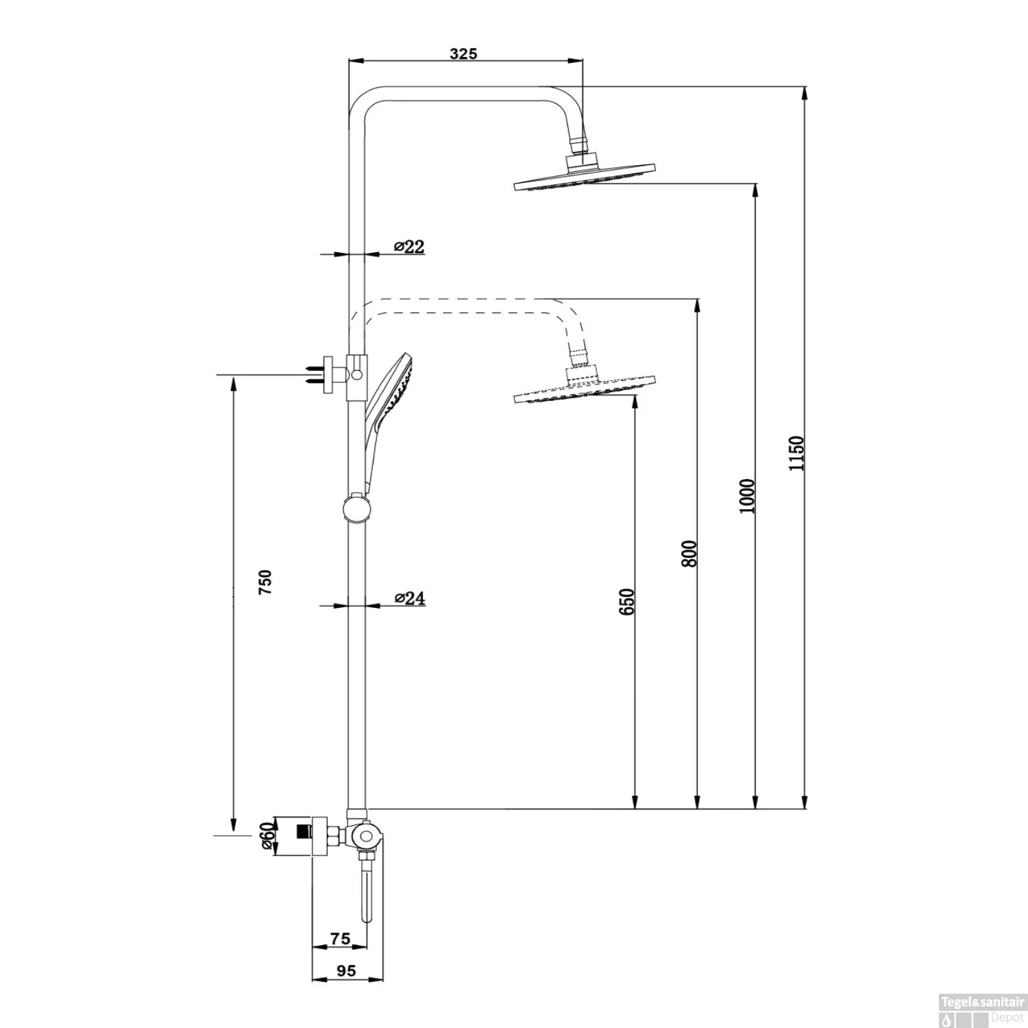Opbouw Regendouche Set Boss & Wessing Exclusive Ronde Hoofddouche 20 Cm Gunmetal - Afbeelding 6