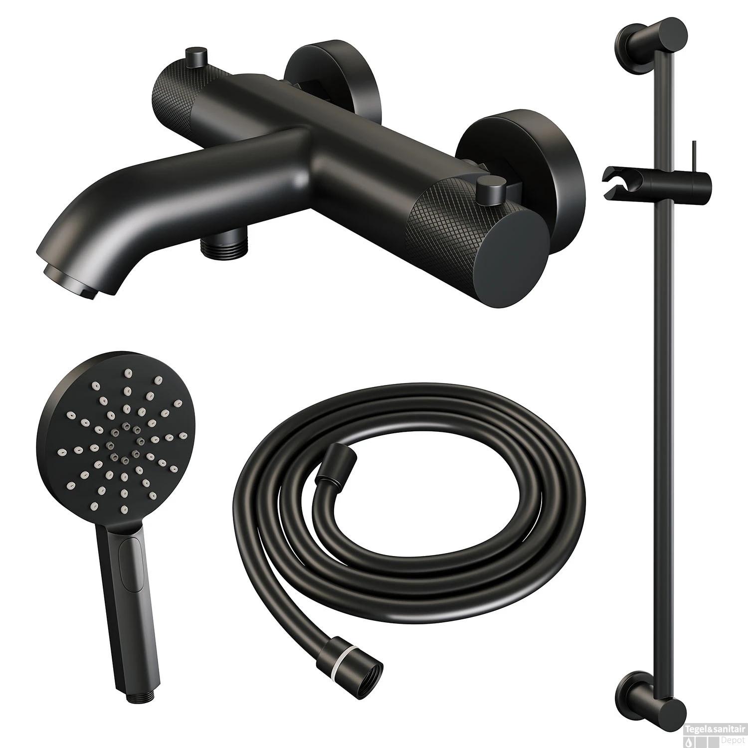 Opbouwset Bad- En Douchekraan Brauer Black Carving Thermostatisch Met Glijstang En Handdouche 3 Standen Mat Zwart - Afbeelding 2