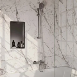 Opbouwset Bad- En Douchekraan Brauer Brushed Carving Thermostatisch Met Glijstang En Handdouche 3 Standen Geborsteld RVS