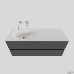 Badkamermeubel Solid Surface BWS Stockholm 120x46 Cm Links Mat Antraciet 4 Laden (zonder Kraangaten)