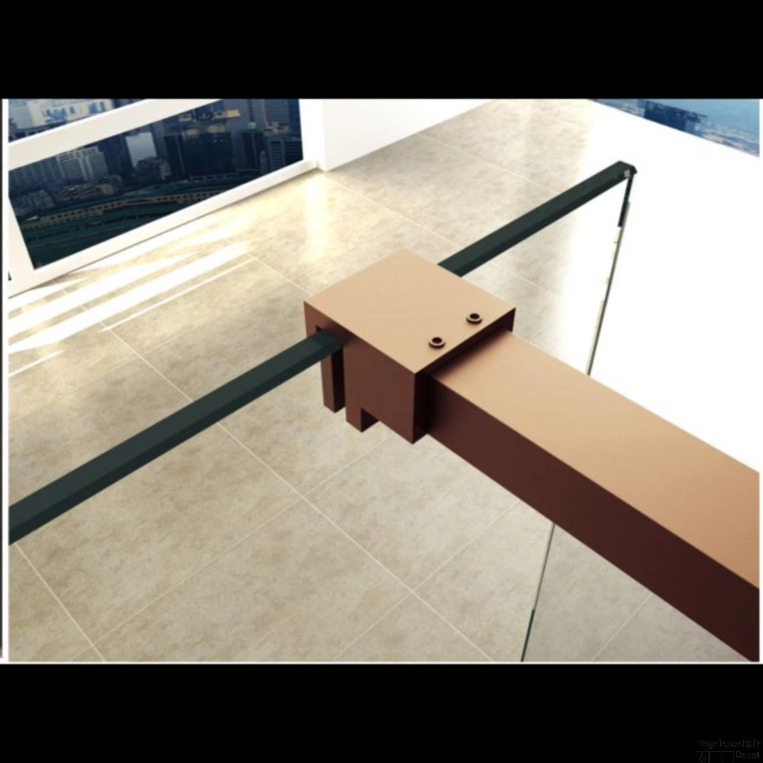 BWS Inloopdouche Pro Line Rookglas 100x200 Nano Coating Geborsteld Messing Koper Profiel En Stang - Afbeelding 5