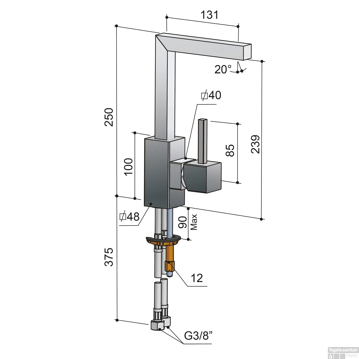 Wastafelmengkraan Hotbath Bloke Draaibare Uitloop 1-hendel Recht 25 Cm Chroom OUTLET - Afbeelding 4