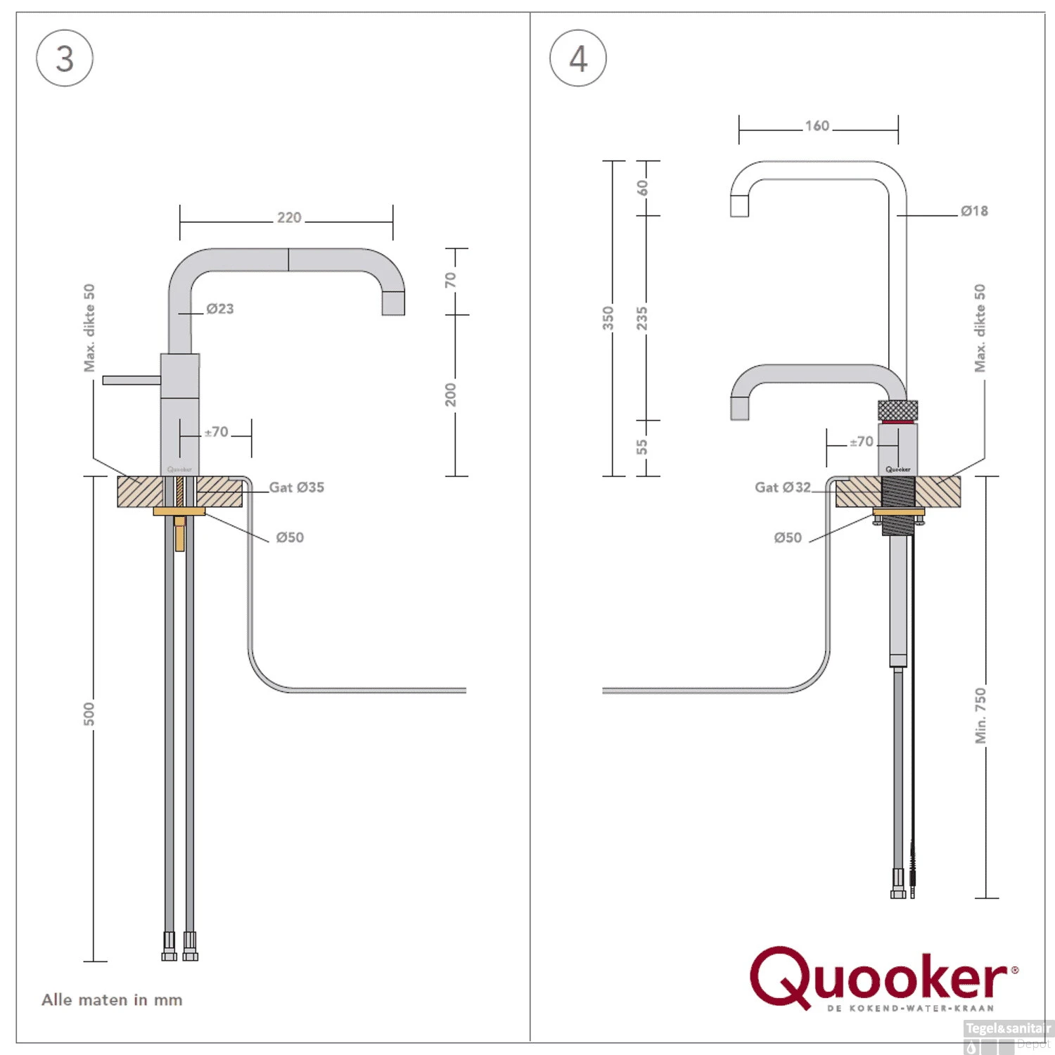 Quooker Nordic Square Twintaps Met PRO3 VAQ-E Boiler RVS 4 Quooker Nordic Square Twintaps Met PRO3 VAQ-E Boiler RVS - Afbeelding 4