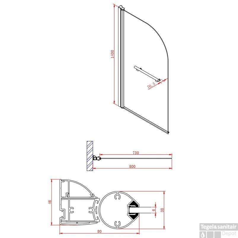 Badwand Boss & Wessing Bibi Afgerond 80x140cm Scharnierend Omkeerbaar 6mm 3 Badwand Boss & Wessing Bibi Afgerond 80x140cm Scharnierend Omkeerbaar 6mm - Afbeelding 3