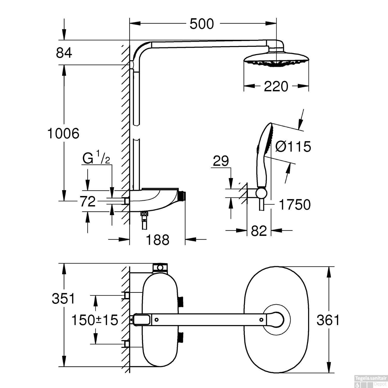 Grohe Rainshower Systeem SmartControl 360 DUO Douchesysteem Met Thermostaatkraan (Moon White) 6 Grohe Rainshower Systeem SmartControl 360 DUO Douchesysteem Met Thermostaatkraan (Moon White) - Afbeelding 6