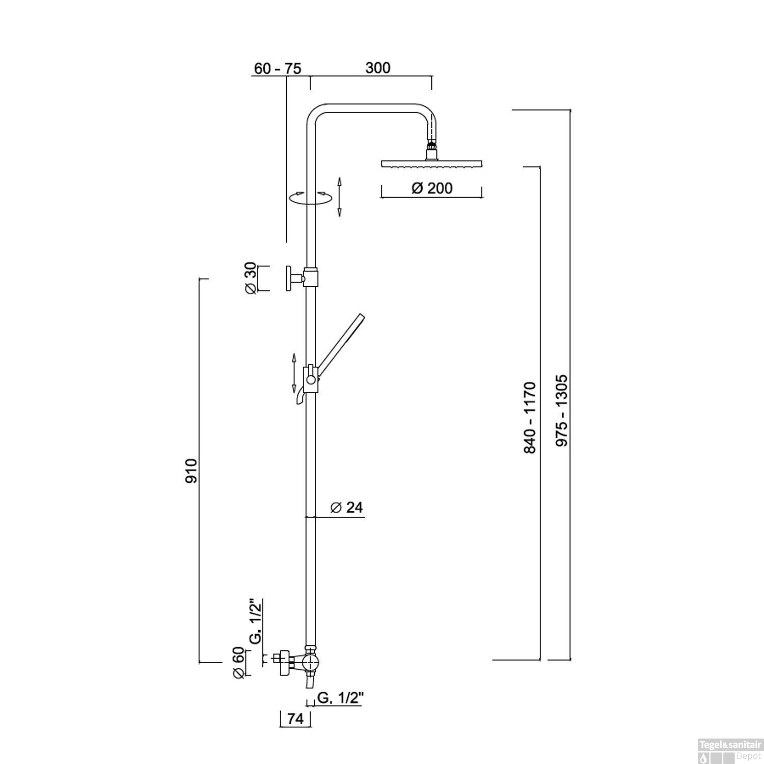 Regendouche Opbouwset Sanimex Giulini Thermostatisch Incl. Douchegarnituur Ø 20cm Mat Zwart 2 Regendouche Opbouwset Sanimex Giulini Thermostatisch Incl. Douchegarnituur Ø 20cm Mat Zwart - Afbeelding 2