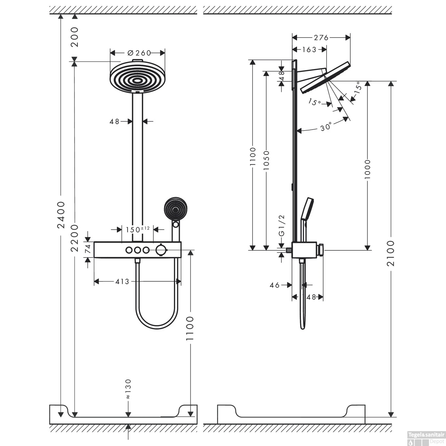 Regendouche Set HansGrohe Pulsify S Showerpipe 2 Jets Met ShowerTablet Select 400 Chroom 4 Regendouche Set HansGrohe Pulsify S Showerpipe 2 Jets Met ShowerTablet Select 400 Chroom - Afbeelding 4