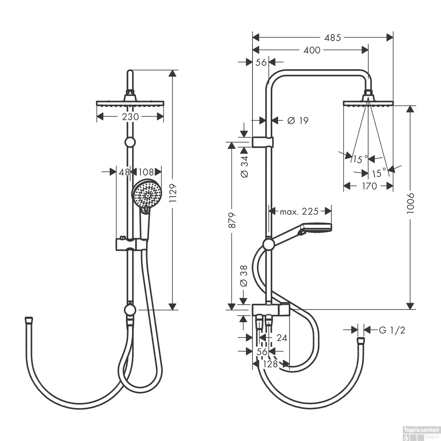 Regendouche Set HansGrohe Vernis Shape Showerpipe 230 1 Jet Reno E Chroom 6 Regendouche Set HansGrohe Vernis Shape Showerpipe 230 1 Jet Reno E Chroom - Afbeelding 6