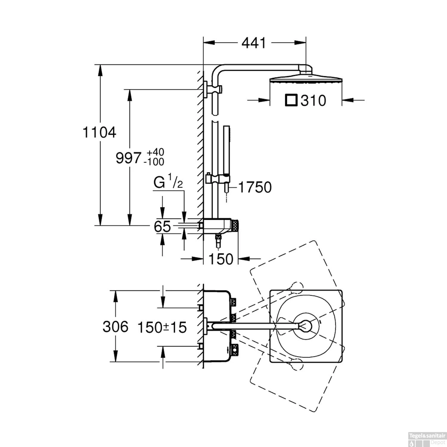 Regendoucheset Grohe Euphoria SmartControl System Cube 31 Cm Met Glijstang En Handdouche Warm Sunset Geborsteld - Afbeelding 2