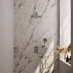 Regendoucheset Inbouw Brauer Brushed Carving Thermostatisch 30cm Met 3-Weg Omstelling, Wandarm En 3-Standen Handdouche Geborsteld RVS