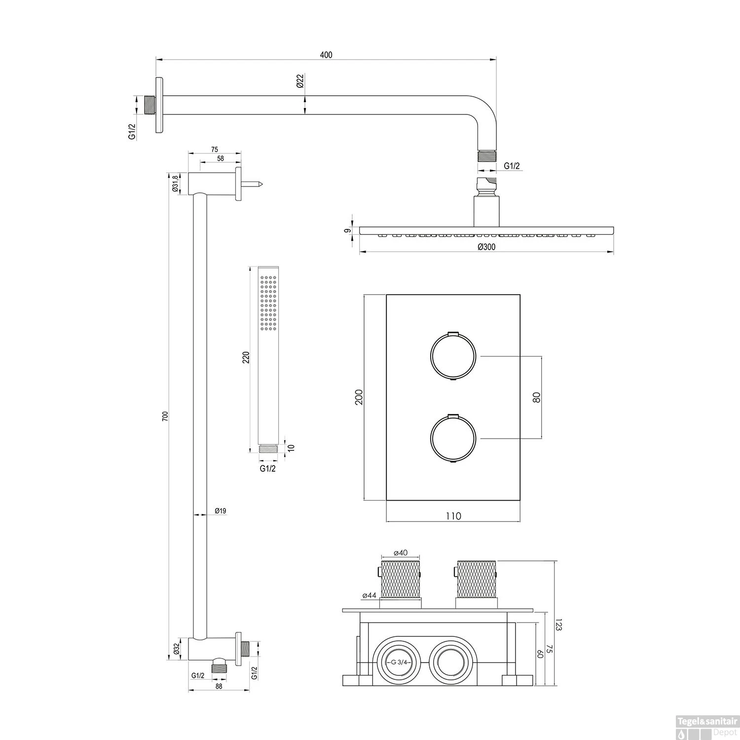 Regendoucheset Inbouw Brauer Chrome Carving Thermostatisch 30cm Met 3-Weg Omstelling Gebogen Wandarm Glijstang En Staaf Handdouche Chroom 12 Regendoucheset Inbouw Brauer Chrome Carving Thermostatisch 30cm Met 3-Weg Omstelling Gebogen Wandarm Glijstang En Staaf Handdouche Chroom - Afbeelding 12