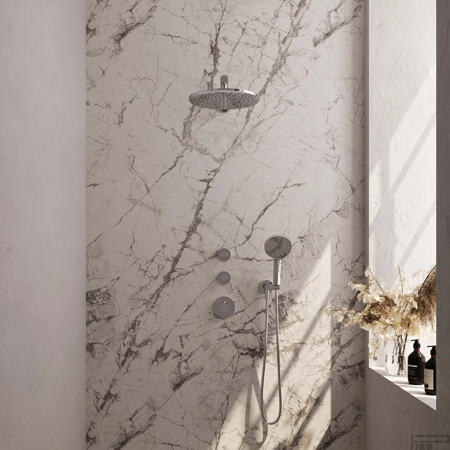 Regendoucheset Inbouw Brauer Chrome Carving Thermostatisch 30cm Met Wandarm En Handdouche 3-Standen Losse Stopkranen Chroom 1 Regendoucheset Inbouw Brauer Chrome Carving Thermostatisch 30cm Met Wandarm En Handdouche 3-Standen Losse Stopkranen Chroom