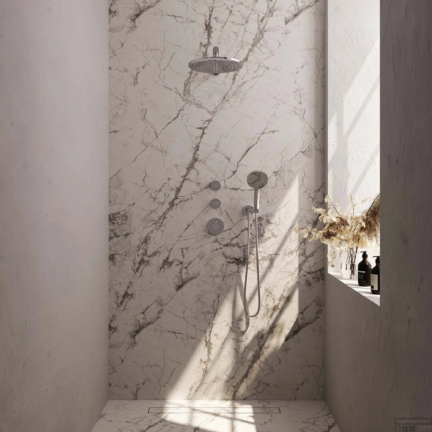 Regendoucheset Inbouw Brauer Chrome Carving Thermostatisch 30cm Met Wandarm En Handdouche 3-Standen Losse Stopkranen Chroom 2 Regendoucheset Inbouw Brauer Chrome Carving Thermostatisch 30cm Met Wandarm En Handdouche 3-Standen Losse Stopkranen Chroom - Afbeelding 2