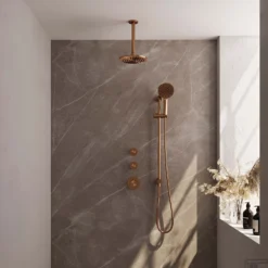 Regendoucheset Inbouw Brauer Copper Carving Thermostatisch 20cm Met Plafondarm, Glijstang En Handdouche 3-Standen Losse Stopkranen Geborsteld Koper