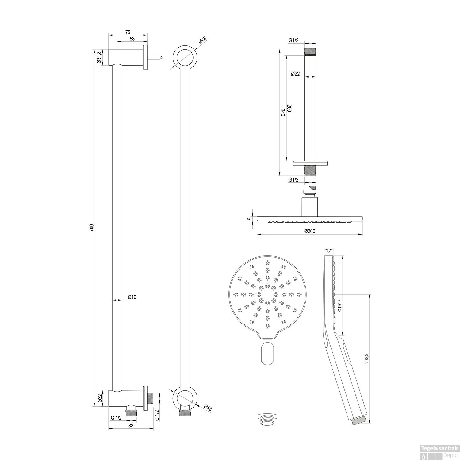 Regendoucheset Inbouw Brauer Copper Carving Thermostatisch 20cm Met Plafondarm, Glijstang En Handdouche 3-Standen Losse Stopkranen Geborsteld Koper 12 Regendoucheset Inbouw Brauer Copper Carving Thermostatisch 20cm Met Plafondarm, Glijstang En Handdouche 3-Standen Losse Stopkranen Geborsteld Koper - Afbeelding 12
