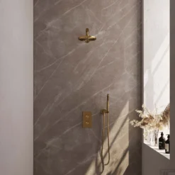 Regendoucheset Inbouw Brauer Gold Carving Thermostatisch 20cm Met 3-Weg Omstelling, Wandarm En Staaf Handdouche Geborsteld Goud