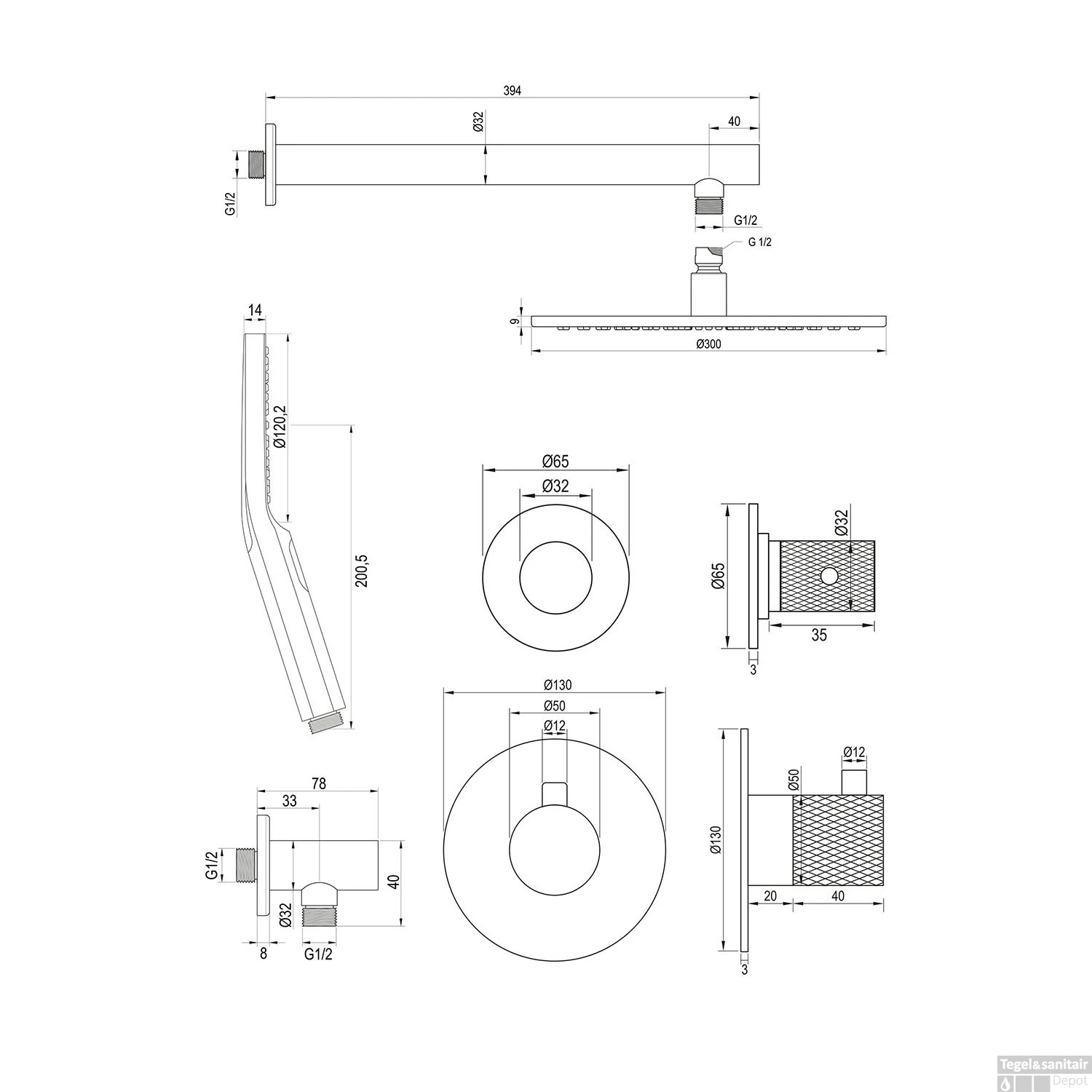 Regendoucheset Inbouw Brauer Gold Carving Thermostatisch 30cm Met Wandarm En Handdouche 3-Standen Losse Stopkranen Geborsteld Goud - Afbeelding 12