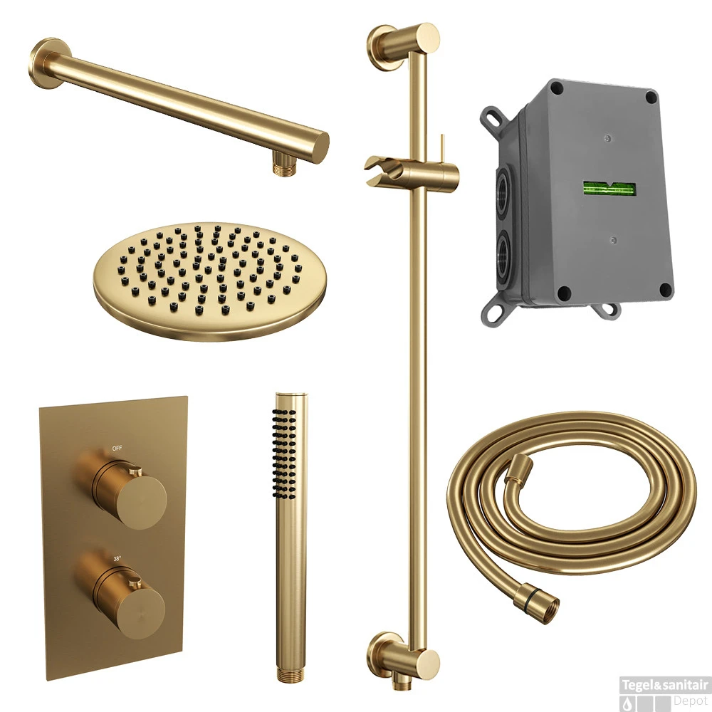 Regendoucheset Inbouw Brauer Gold Edition Thermostatisch 30cm Met 3-Weg Omstelling, Wandarm, Glijstang En Staaf Handdouche Geborsteld Goud - Afbeelding 2