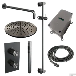 Regendoucheset Inbouw Brauer Gunmetal Carving Thermostatisch 30cm Met 3-Weg Omstelling, Gebogen Wandarm, Glijstang En Staaf Handdouche Geborsteld Gunmetal -Baden Luxe Verkoop regendoucheset inbouw brauer gunmetal carving thermostatisch 30cm met 3 weg omstelling gebogen wandarm glijstang en staaf shop