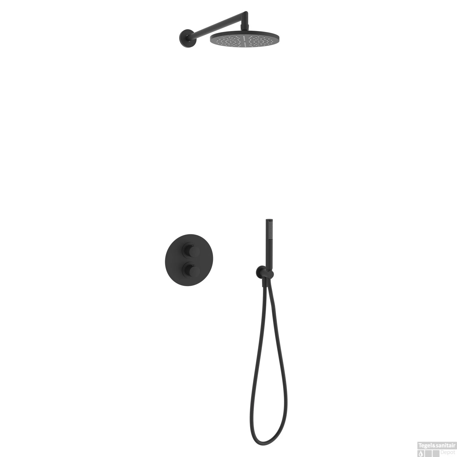 Regendoucheset Inbouw Salenzi Giro R Muur Uitloop Gepoedercoat Messing Mat Zwart 20 Cm