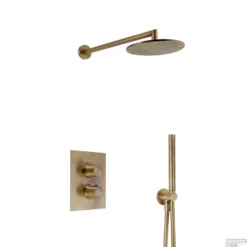 Regendoucheset Inbouw Salenzi Giro S Muur Uitloop Gegalvaniseerd Geborsteld Messing Goud 30 Cm