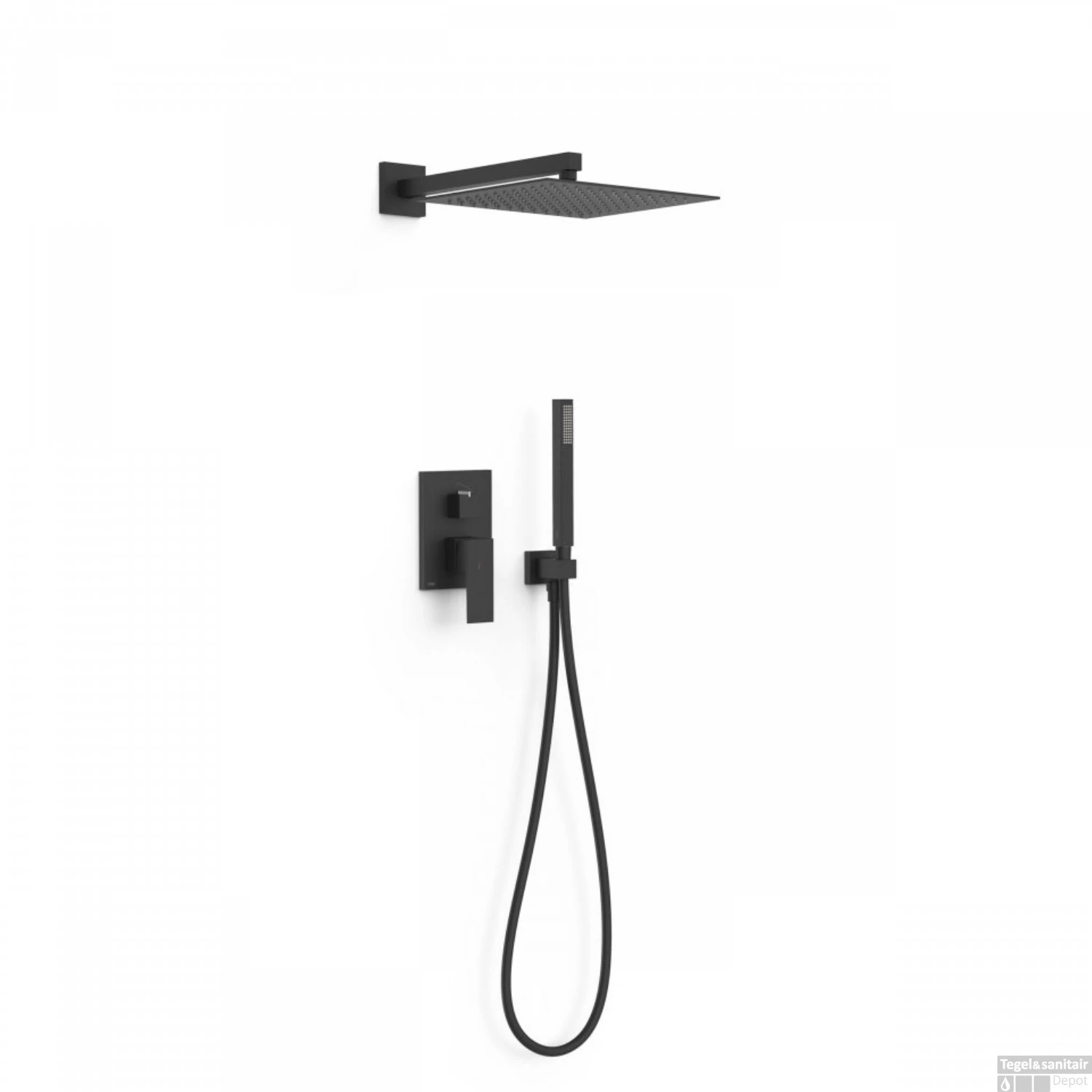 Regendoucheset Inbouw Tres Cuadro Exclusive Met Wandarm En Handdoucheset Met Staafhanddouche Mat Zwart