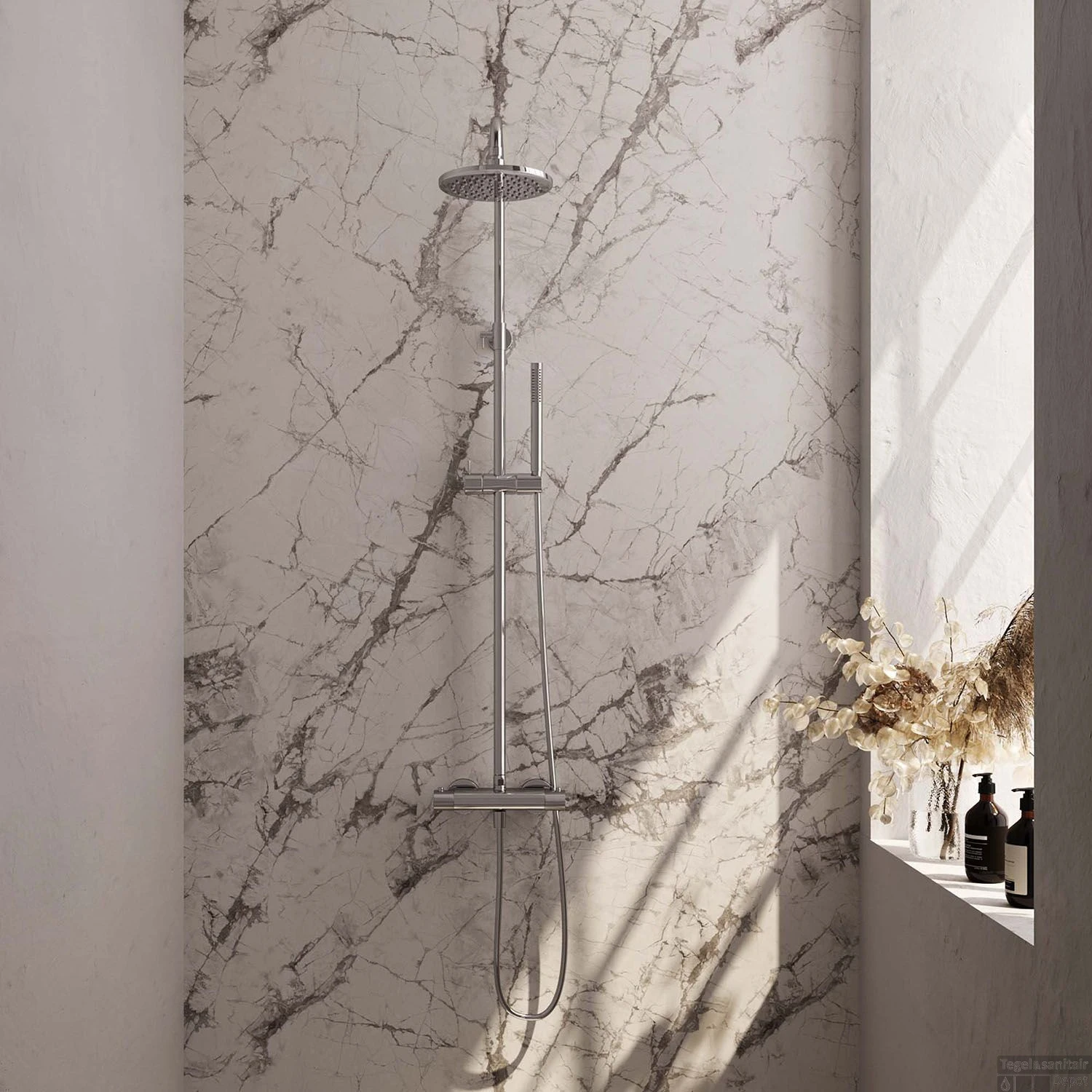 Regendoucheset Opbouw Brauer Chrome Carving 20 Cm Thermostatisch Met Staaf Handdouche Chroom - Afbeelding 2