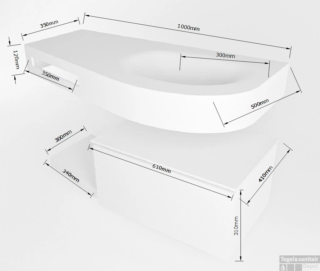 MONDIAZ RIVA 100cm Badmeubel Onderkast / Planchet Kleur Rust Met 1 Lade. Wastafel DULCET Rechts 1 Kraangat Kleur Talc. 7 MONDIAZ RIVA 100cm Badmeubel Onderkast / Planchet Kleur Rust Met 1 Lade. Wastafel DULCET Rechts 1 Kraangat Kleur Talc. - Afbeelding 7