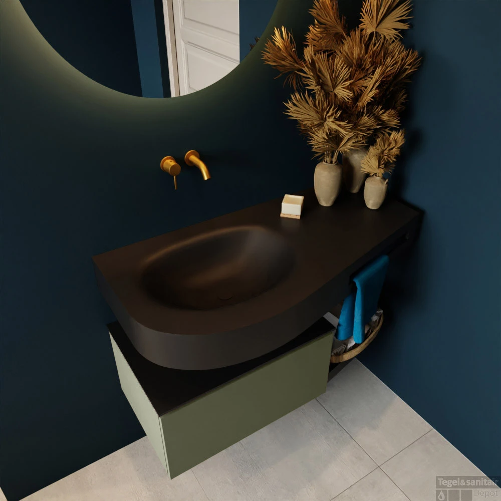 MONDIAZ RIVA 100cm Badmeubel Onderkast / Planchet Kleur Army Met 1 Lade. Wastafel DULCET Links 0 Kraangaten Kleur Urban. 3 MONDIAZ RIVA 100cm Badmeubel Onderkast / Planchet Kleur Army Met 1 Lade. Wastafel DULCET Links 0 Kraangaten Kleur Urban. - Afbeelding 3