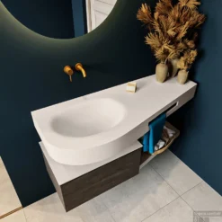 MONDIAZ RIVA 120cm Badmeubel Onderkast / Planchet Kleur Dark_Brown Met 1 Lade. Wastafel DULCET Links 0 Kraangaten Kleur Linen. -Baden Luxe Verkoop riva onderkast dark brown dulcet planchet linen top 0006