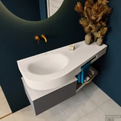 MONDIAZ RIVA 120cm Badmeubel Onderkast / Planchet Kleur Dark_Grey Met 1 Lade. Wastafel DULCET Links 0 Kraangaten Kleur Linen. -Baden Luxe Verkoop riva onderkast dark grey dulcet planchet linen top 0006