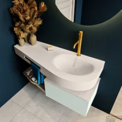 MONDIAZ RIVA 120cm Badmeubel Onderkast / Planchet Kleur Greey Met 1 Lade. Wastafel DULCET Rechts 1 Kraangat Kleur Linen. -Baden Luxe Verkoop riva onderkast greey dulcet planchet linen top 0009