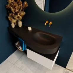 MONDIAZ RIVA 120cm Badmeubel Onderkast / Planchet Kleur Linen Met 1 Lade. Wastafel DULCET Rechts 0 Kraangaten Kleur Urban. -Baden Luxe Verkoop riva onderkast linen dulcet planchet urban top 0007