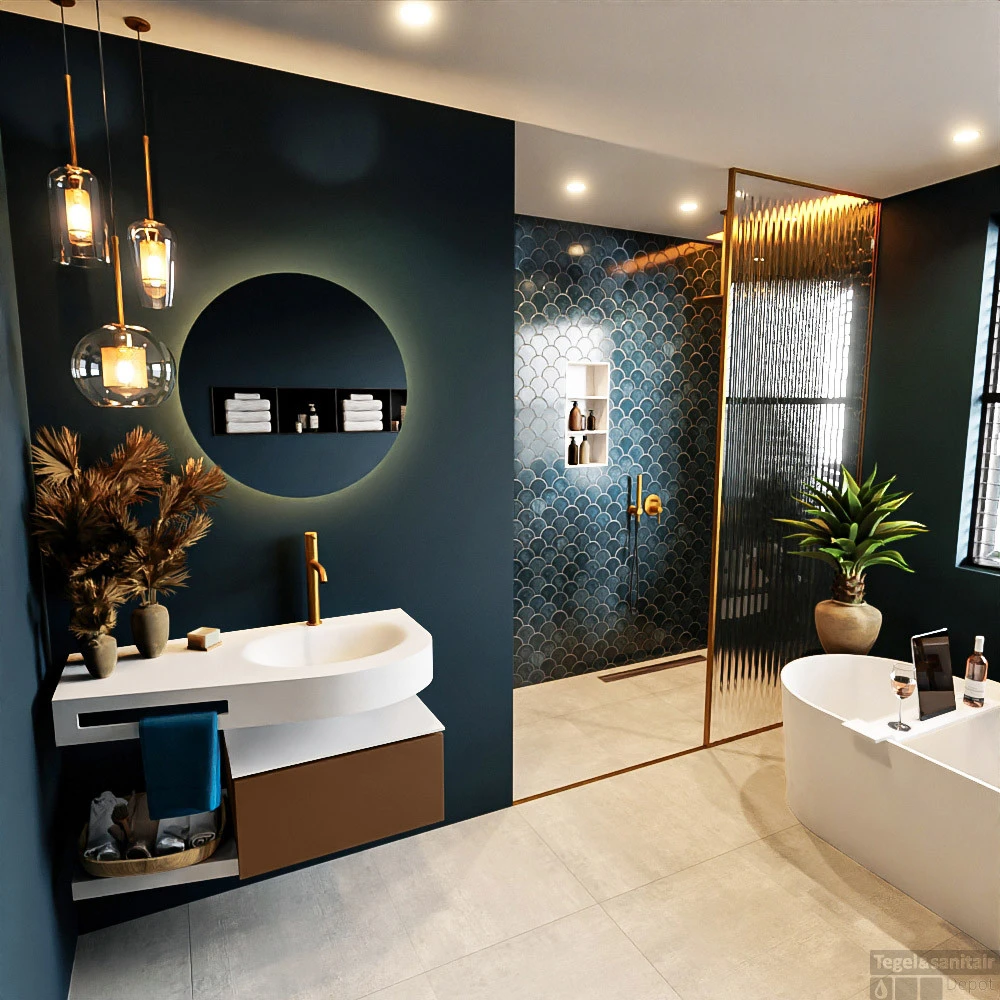 MONDIAZ RIVA 100cm Badmeubel Onderkast / Planchet Kleur Rust Met 1 Lade. Wastafel DULCET Rechts 1 Kraangat Kleur Talc. 2 MONDIAZ RIVA 100cm Badmeubel Onderkast / Planchet Kleur Rust Met 1 Lade. Wastafel DULCET Rechts 1 Kraangat Kleur Talc. - Afbeelding 2