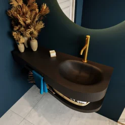 MONDIAZ RIVA 120cm Wastafel Met Planchet Kleur Urban. Wastafel DULCET Rechts 1 Kraangaten Kleur Urban. -Baden Luxe Verkoop riva planchet urban dulcet urban top 0009