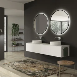 Ronde Badkamerspiegel Xenz Cola 80 Cm Zwarte Kaderrand Met Rondom Verlichting