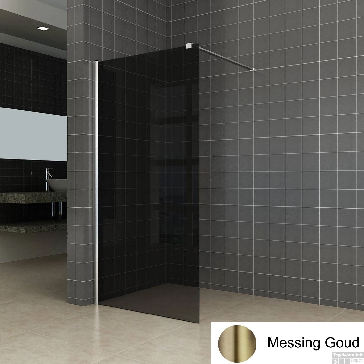 BWS Inloopdouche Pro Line Rookglas 120x200 Nano Coating Geborsteld Messing Goud Profiel En Stang 1 BWS Inloopdouche Pro Line Rookglas 120x200 Nano Coating Geborsteld Messing Goud Profiel En Stang