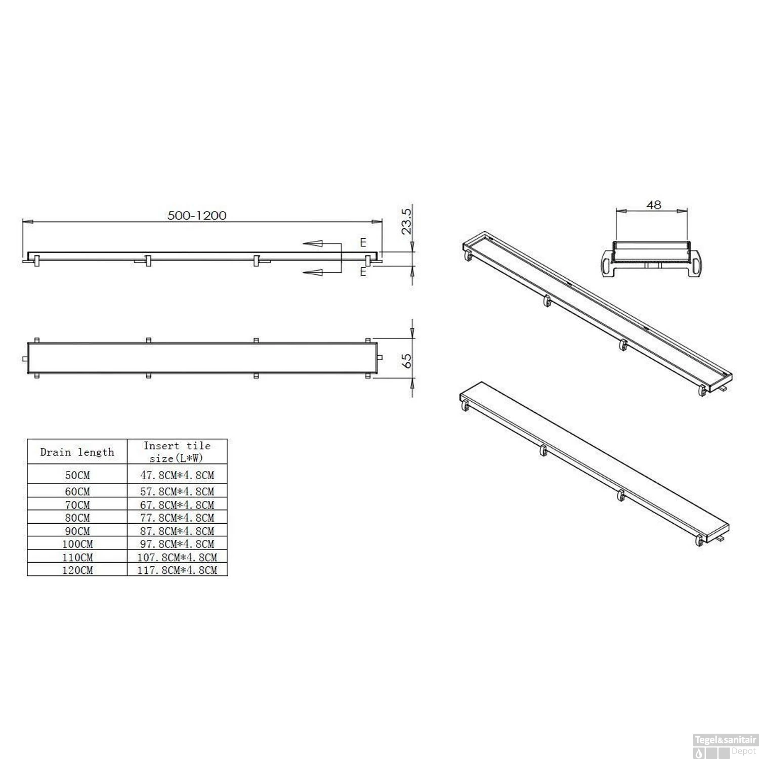 RVS Tegelrooster T.b.v. BWS Douchegoot 90x7 Cm Mat Zwart - Afbeelding 3