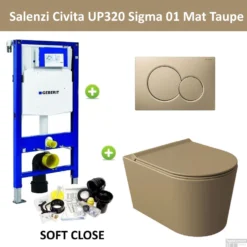 Geberit UP320 Toiletset Compleet | Inbouwreservoir | Wandcloset Salenzi Civita Mat Taupe | Drukplaat