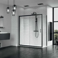 Schuifdeur Novellini Zephyros 2P Helder Glas 126x195 Cm Mat Zwart Profiel